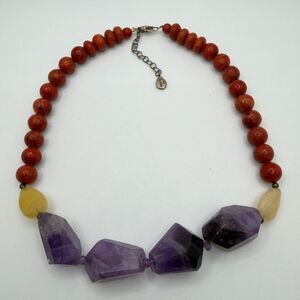 15" w/ 2" ext Stamped BARSE 925 Sponge Coral, Amethyst, Citrine‎ necklace!